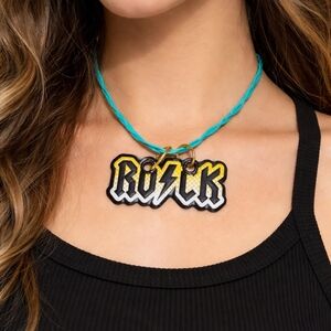 Edgy Lightning Necklace with Turquoise Cord